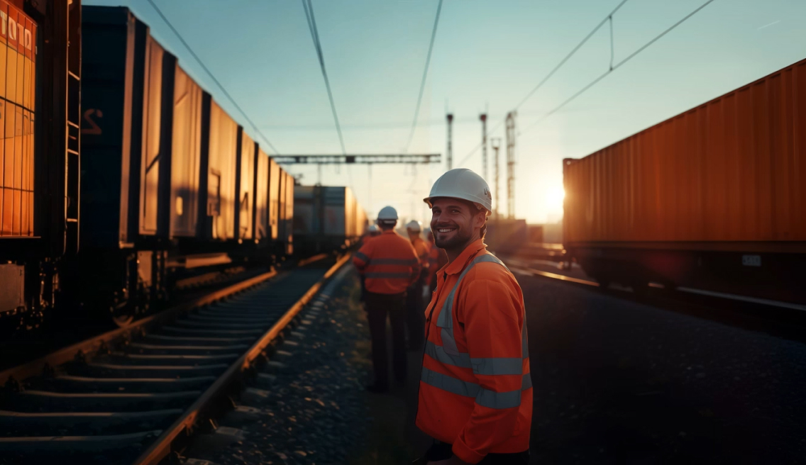 Stock Photo Railway Track Panorama With High Contrast At Evening Twilight Reflecting And Glistening Rails 2416795085 2